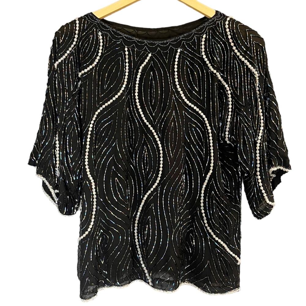 Vintage Black and Silver Beaded Blouse